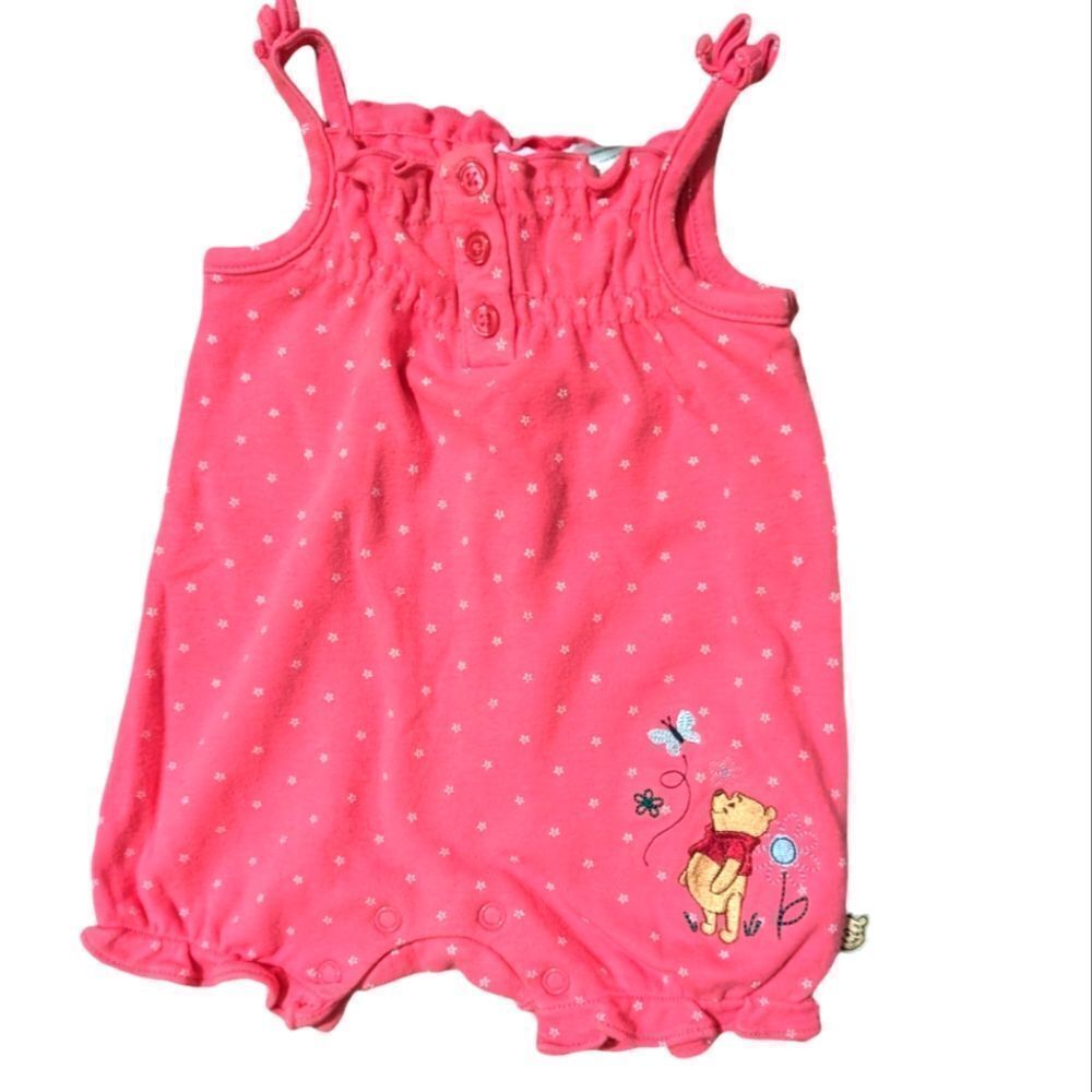 Disney Winnie the Pooh embroidered infant pink romper 0/3 months